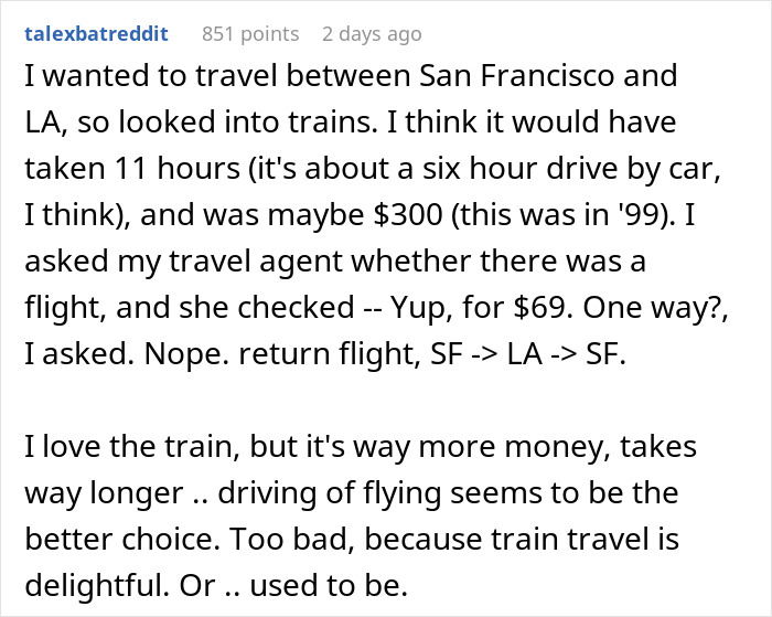 Text post about choosing flights over train travel, regretting the longer, expensive train detours. Text post about choosing flights over train travel, regretting the longer, expensive train detours.