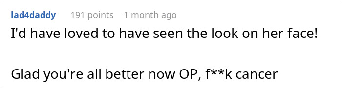 Screenshot of a comment reacting to a boss's insensitive chemotherapy remark. Screenshot of a comment reacting to a boss's insensitive chemotherapy remark.