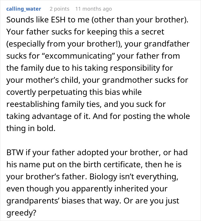 Text discussing family secrets, inheritance, and biases revealed after a grandmother's death. Text discussing family secrets, inheritance, and biases revealed after a grandmother's death.