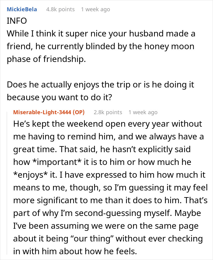 Reddit discussion on family tradition vs. new friendship priorities.