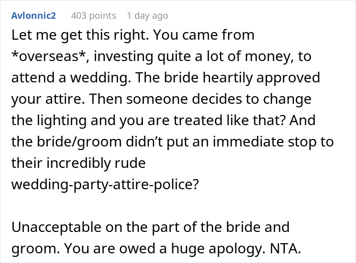 &ldquo;Incredibly Embarrassed&rdquo;: Woman&rsquo;s Dress Changes Color At The Wedding, Is Told To Get Out