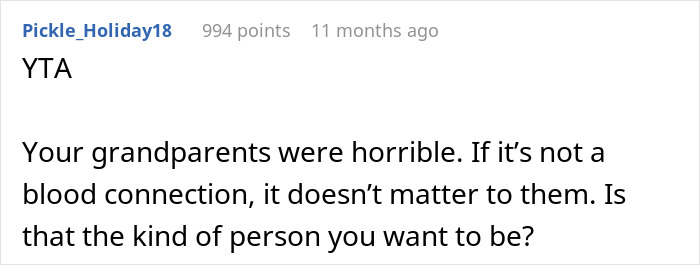 Reddit comment on family inheritance drama involving grandparents and non-blood connections. Reddit comment on family inheritance drama involving grandparents and non-blood connections.