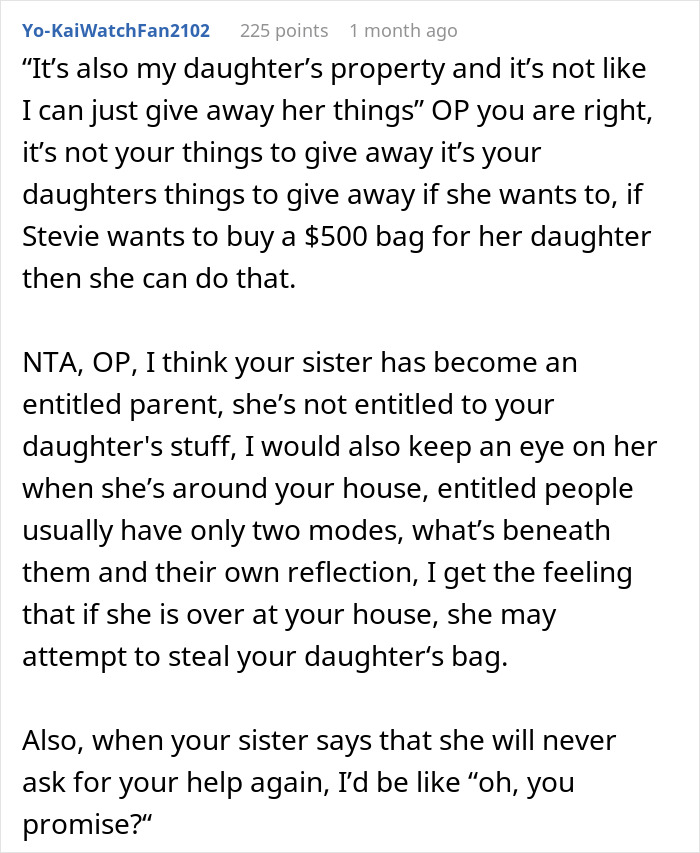 Text-based discussion on entitlement concerning a child's rare backpack and family dynamics. Text-based discussion on entitlement concerning a child's rare backpack and family dynamics.