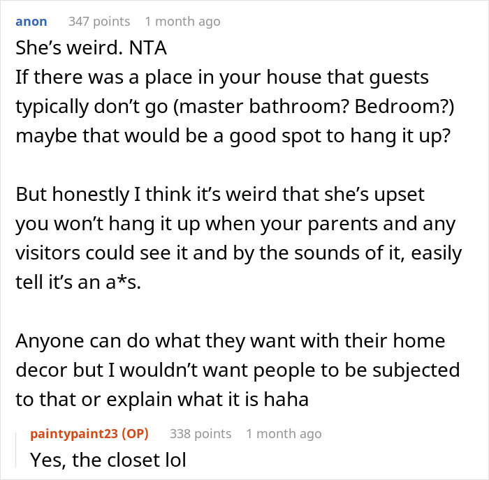 "A Homemade Piece Of Artwork": Guy Hates GF's Birthday Gift, Says It Makes Him Uncomfortable "A Homemade Piece Of Artwork": Guy Hates GF's Birthday Gift, Says It Makes Him Uncomfortable