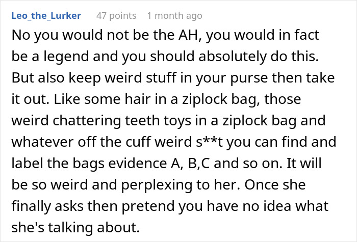 Comment suggesting pranks to confirm suspicions of mother-in-law going through personal items.