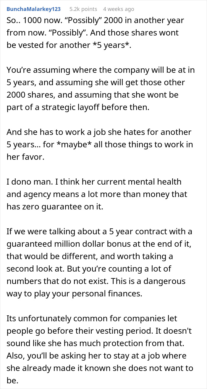 Man Relying On Wife's Salary Tells Her "Tough It Out For 5 Years" At Toxic Job To Make Them Rich Man Relying On Wife's Salary Tells Her "Tough It Out For 5 Years" At Toxic Job To Make Them Rich