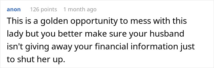 Comment suggesting a woman set up her MIL who might be going through her things for personal reasons.