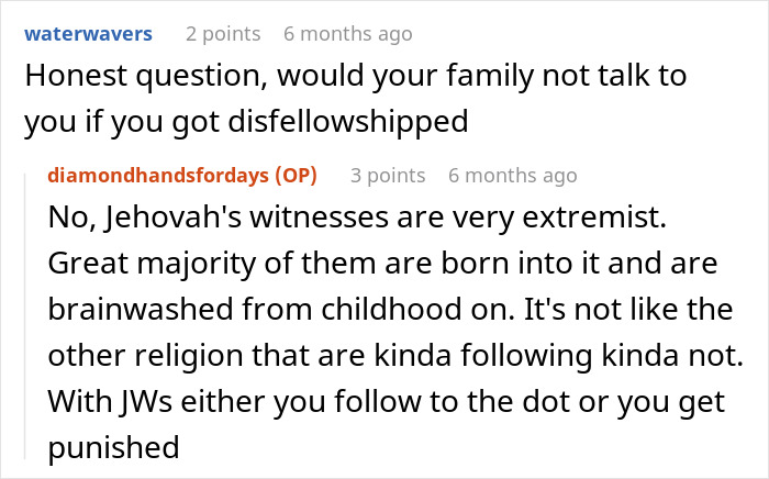 Reddit discussion about family dynamics related to disfellowship and religious beliefs. Reddit discussion about family dynamics related to disfellowship and religious beliefs.