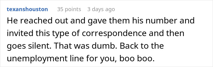 Text exchange about getting fired before starting a job on the weekend.