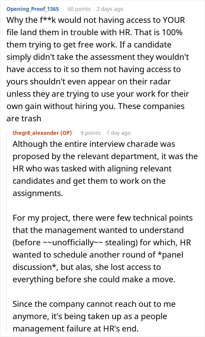 Reddit comments about a recruiter regretting ghosting a candidate and losing assignment access.