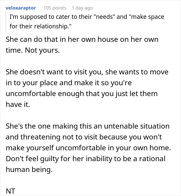 Text discussing couple's imposition, highlighting discomfort with their unreasonable demands in the sister's apartment.