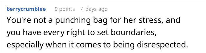 Reddit comment about setting boundaries when disrespected, related to babysitting issues.