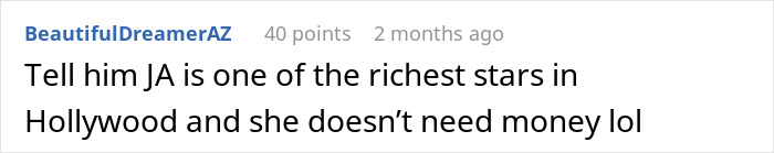 Comment discussing a wealthy Hollywood star amid a deepfake scam situation. Comment discussing a wealthy Hollywood star amid a deepfake scam situation.
