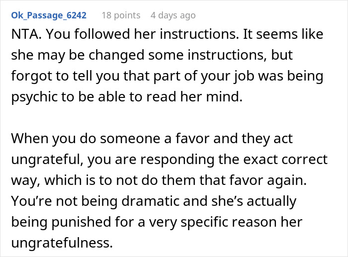 Reddit user comments on babysitter's response to ungrateful nephew's behavior.