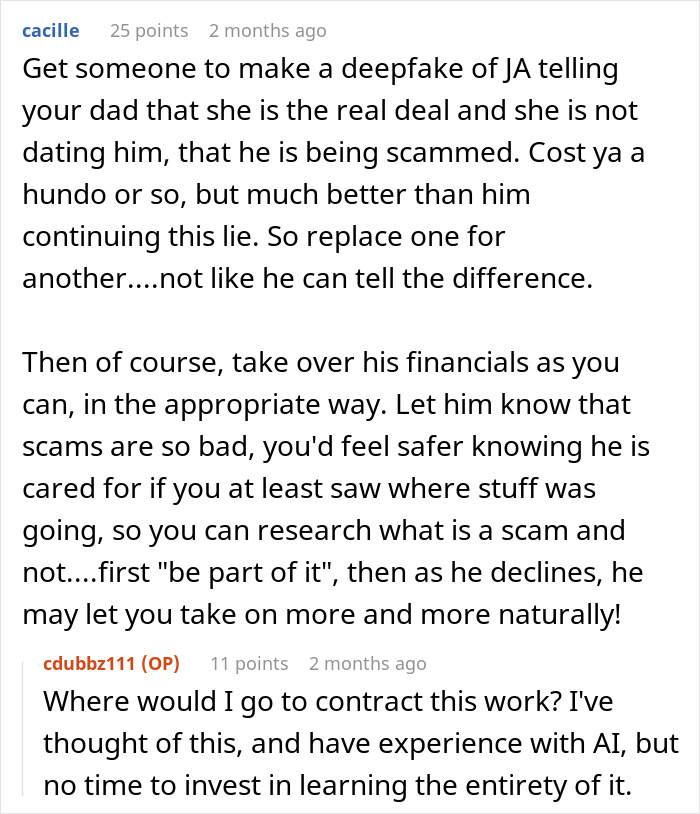 Reddit discussion about deepfake scam impacting elderly parent, seeking advice to protect finances. Reddit discussion about deepfake scam impacting elderly parent, seeking advice to protect finances.