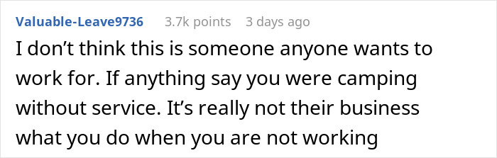 Comment about being fired before starting, suggesting alternative explanations for absence.