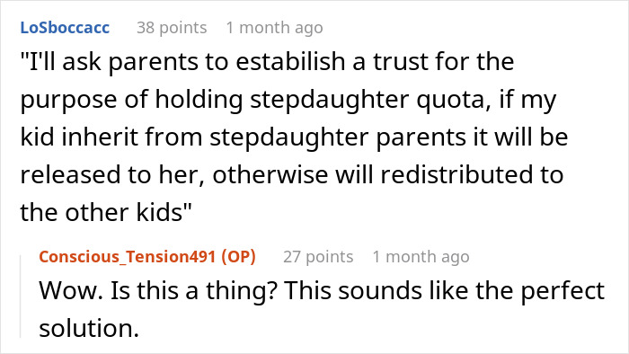 Comments discussing inheritance and trust for stepdaughter quota in family will. Comments discussing inheritance and trust for stepdaughter quota in family will.