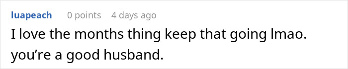 Comment appreciating a husband's dedication and humor on Reddit.