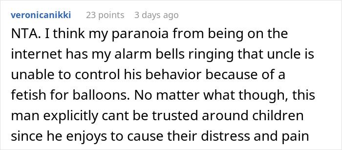 Reddit comment discussing concern over uncle's behavior, related to cruel prank and fart spray usage. Reddit comment discussing concern over uncle's behavior, related to cruel prank and fart spray usage.