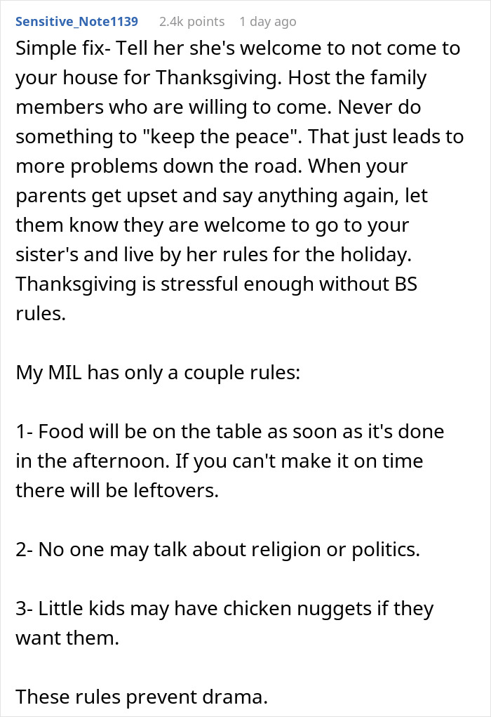 Text discussing solutions for hosting Thanksgiving, focusing on avoiding drama with set rules. Text discussing solutions for hosting Thanksgiving, focusing on avoiding drama with set rules.