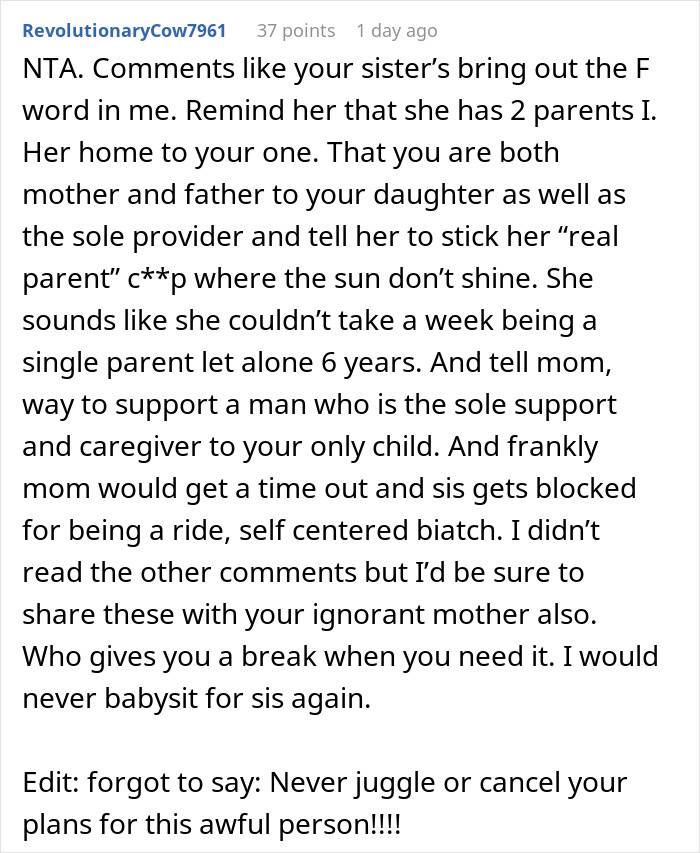 Widowed Dad Is Offended And Hurt By Sister’s Comment, Refuses To Babysit For Her Widowed Dad Is Offended And Hurt By Sister’s Comment, Refuses To Babysit For Her