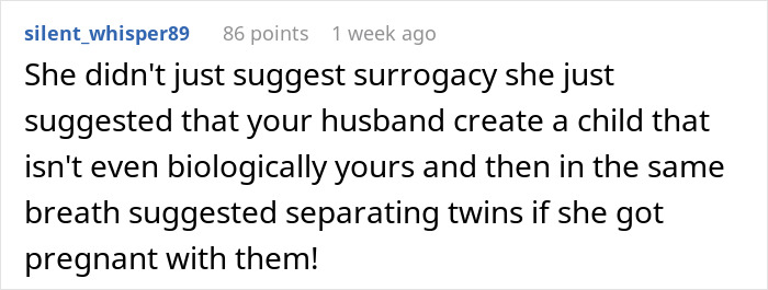 Text conversation discussing MIL's surrogacy plan for SIL to carry woman's future baby. Text conversation discussing MIL's surrogacy plan for SIL to carry woman's future baby.