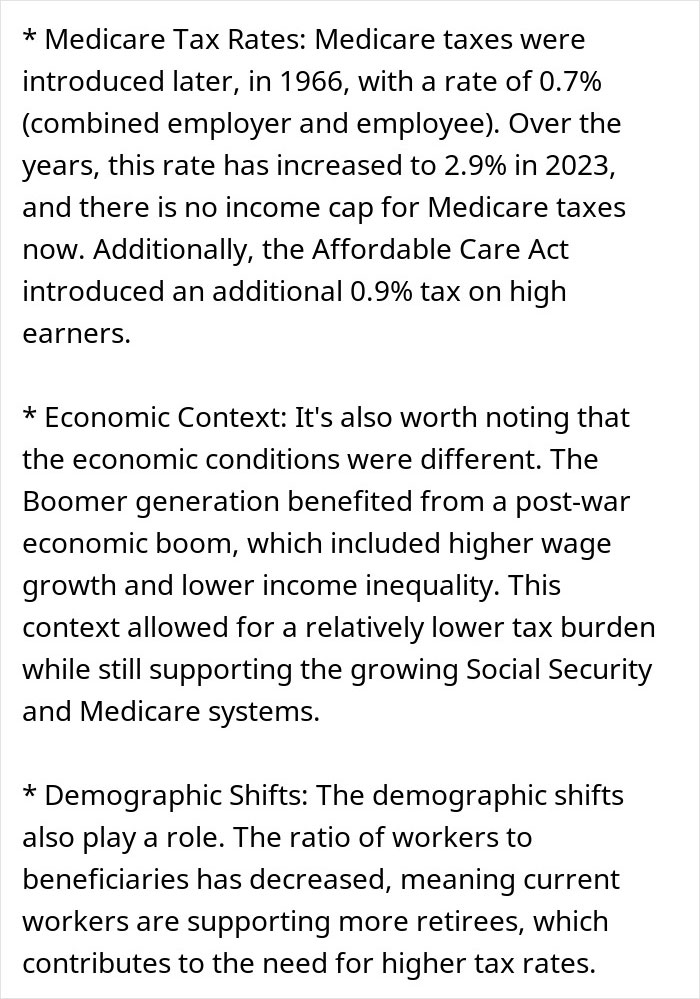 Text explaining Medicare tax rates, economic context, and demographic shifts affecting "free money" perceptions.