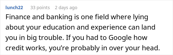 Text warning about lying on a resume for finance jobs and potential consequences.