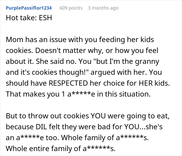 Commentary on familial conflict over homemade cookies; babysitting dispute follows. Commentary on familial conflict over homemade cookies; babysitting dispute follows.