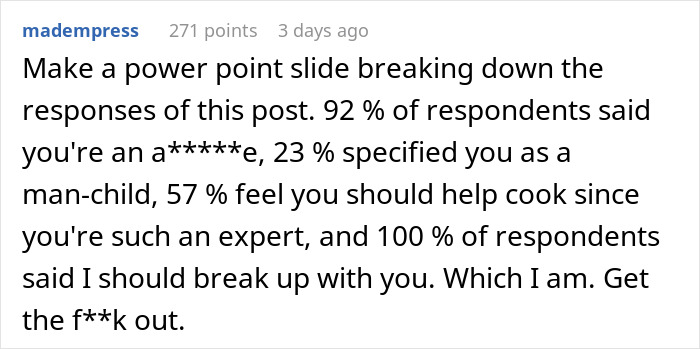 Man Thinks Criticizing GF&rsquo;s Food With A Presentation Is Funny Until She Gives One To Him