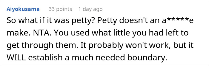 Comment discussing setting boundaries after canceling a last-minute family cruise. Comment discussing setting boundaries after canceling a last-minute family cruise.