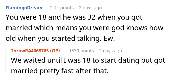 Reddit comments discussing a TikTok trend involving a woman's reaction to her husband's confession.