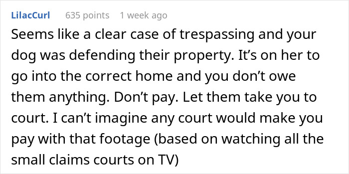 Comment on a forum discussing a case involving a woman, her dog, and a trespassing incident.