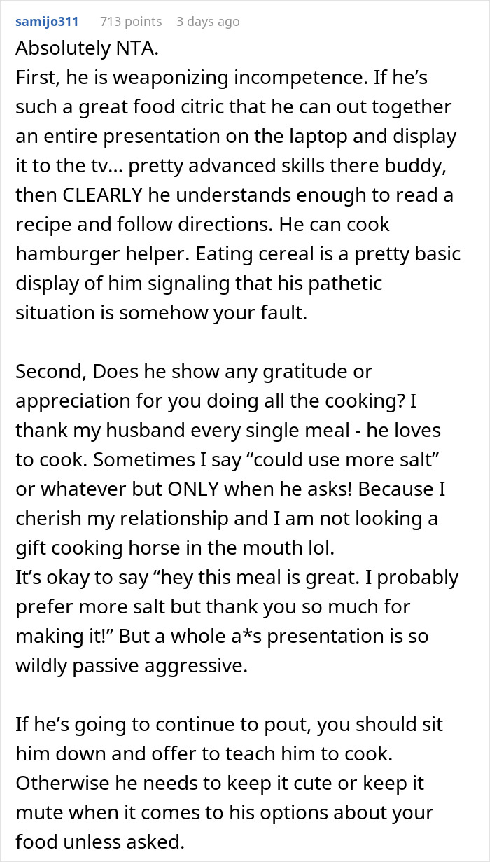 Man Thinks Criticizing GF&rsquo;s Food With A Presentation Is Funny Until She Gives One To Him