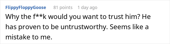 Comment expressing distrust in response to TikTok trend confession.