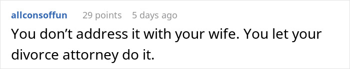 Reddit comment about handling wife’s food complaints with a divorce attorney. Reddit comment about handling wife’s food complaints with a divorce attorney.
