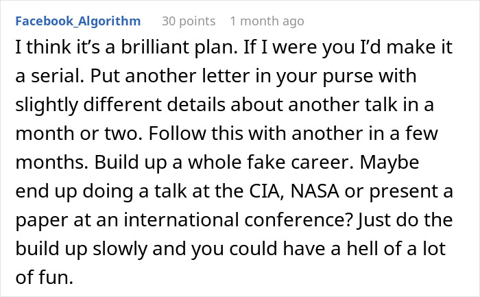 Screenshot of a Facebook comment suggesting a plan to create fake scenarios for a suspicious mother-in-law.