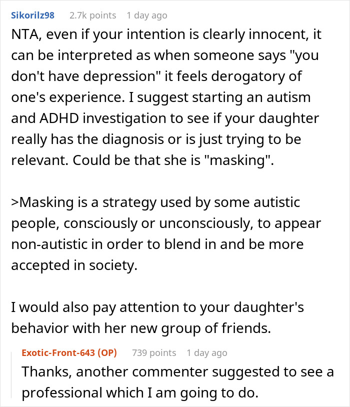 Parent Seeks Advice After Calling Out Daughter In Front Of Her Friends That She Doesn't Have Autism Parent Seeks Advice After Calling Out Daughter In Front Of Her Friends That She Doesn't Have Autism