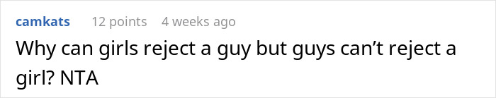 Reddit comment questioning gender norms in dating, related to family drama.