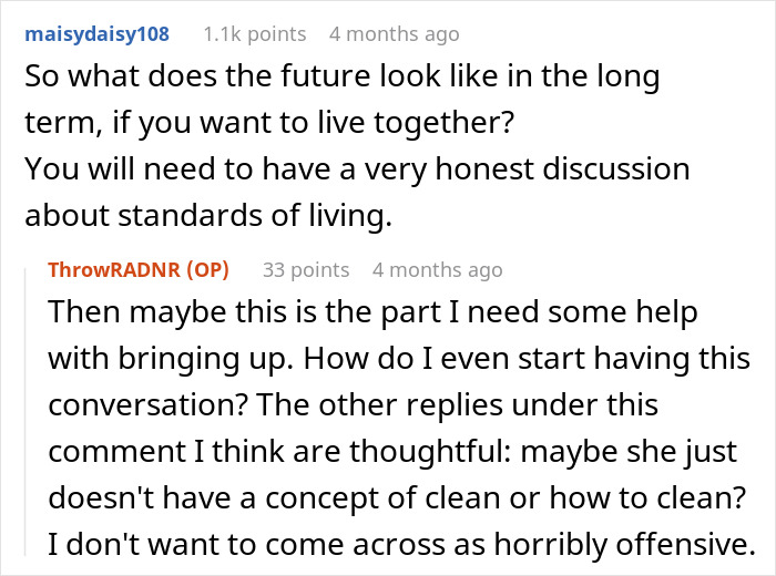 Comments discussing how to tell a girlfriend about standards of living. Comments discussing how to tell a girlfriend about standards of living.