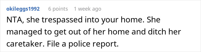 Comment discussing a dog bite incident where a woman refuses to pay after a trespasser entered her home.