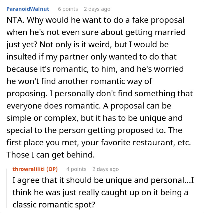 Text conversation discussing a fake proposal in Paris; user shares opinions on romantic gestures. Text conversation discussing a fake proposal in Paris; user shares opinions on romantic gestures.