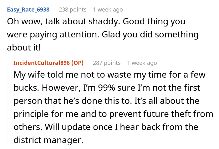 A discussion about a cashier giving himself a stealth tip, featuring comments on confronting dishonest practices.