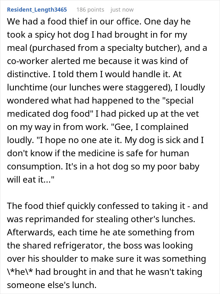 Woman Lets Lunch-Stealing Coworkers Eat Dog Food For 6 Months, Proudly Announces It During A Meeting Woman Lets Lunch-Stealing Coworkers Eat Dog Food For 6 Months, Proudly Announces It During A Meeting