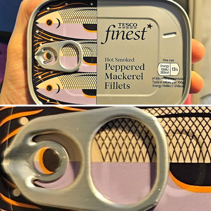 Designer nails task with creative fish-themed packaging for peppered mackerel tin, showcasing intricate details.