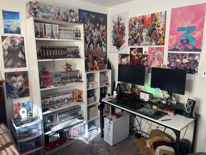 Room filled with Japanese culture decor, manga shelves, and anime posters. Room filled with Japanese culture decor, manga shelves, and anime posters.