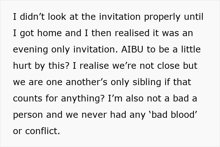 &ldquo;I&rsquo;d Be Hurt Too&rdquo;: Woman Seeks Advice After Getting Evening-Only Invitation To Brother&rsquo;s Wedding