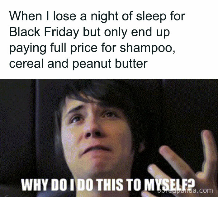 Person expressing frustration in a meme about paying full price on Black Friday.