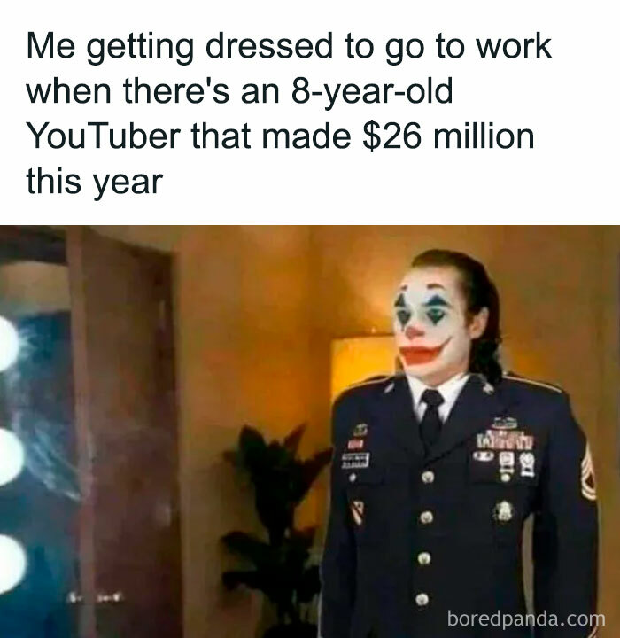 Person dressed as a clown in a military uniform, humorously expressing work frustration. SEO keywords: "spot-on memes".