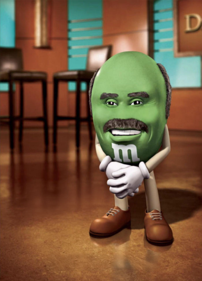 Green cartoon character with a human-like face, embodying a "goofy ahh" meme style, standing in a studio setting.